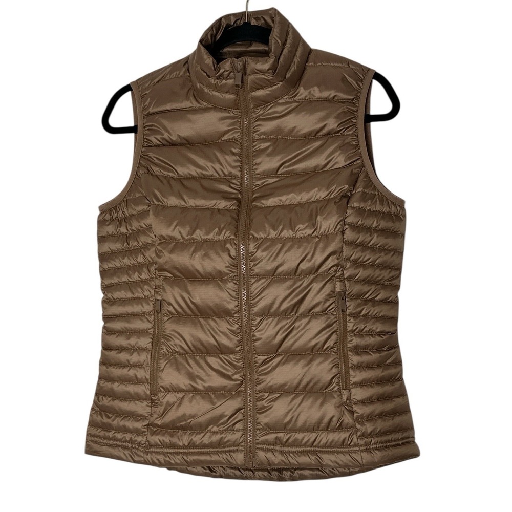 Quince Puffer Vest Women's Small Light Brown Full Zip Packets Grey Goose Down